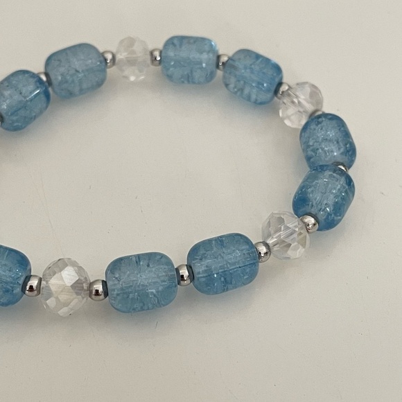 Blue and Clear Beaded Stretch Small Bracelet with Butterfly Charm - Picture 14 of 17